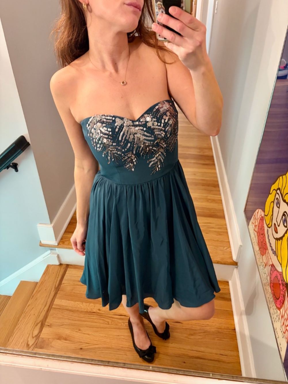 Rebecca Taylor 100% Silk Teal Strapless Sequin Cocktail Dress Size 2